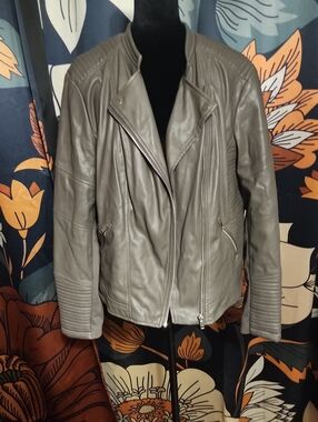 Bar III Gray Taupe Faux Leather Moto Jacket